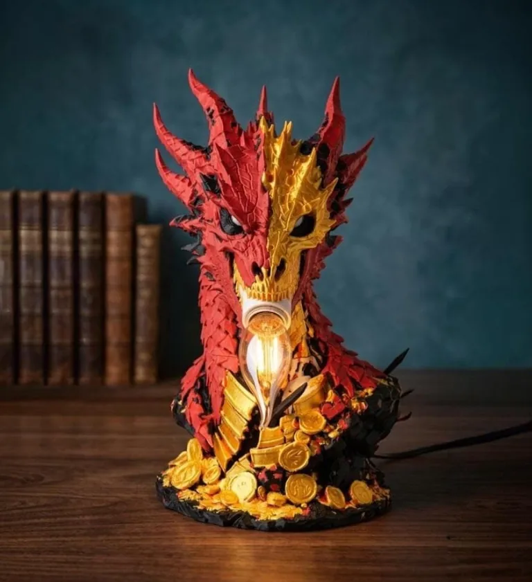 Dragon Hoard lamp — sculptural 3D-printed table lamp
