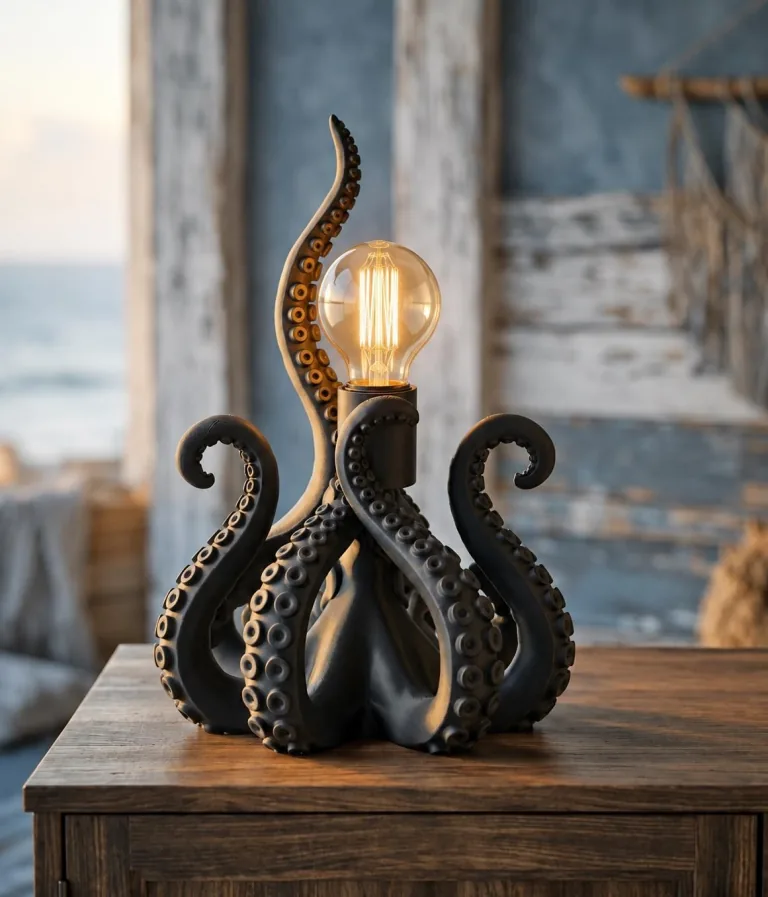 The Black Octopus lamp — sculptural 3D-printed table lamp